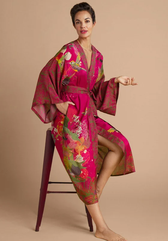 Powder Humming Bird Kimono Gown, Raspberry