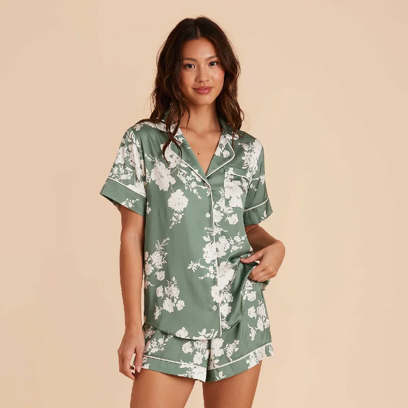 Jonny Satin Floral Pajama Set - Eucalyptus Whimsical Blooms