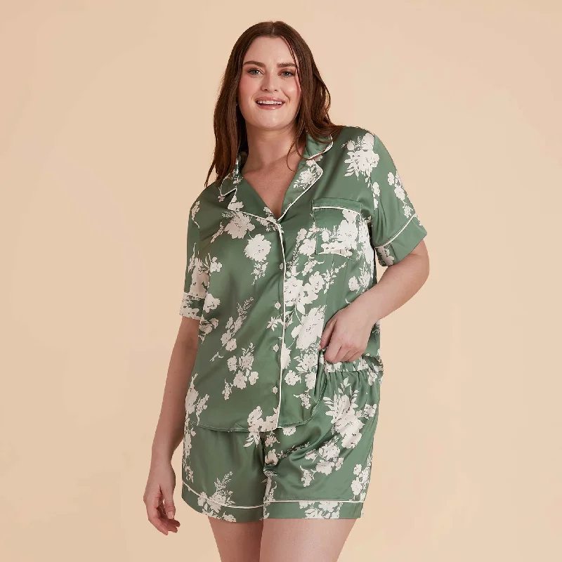 Jonny Satin Floral Pajama Set - Eucalyptus Whimsical Blooms