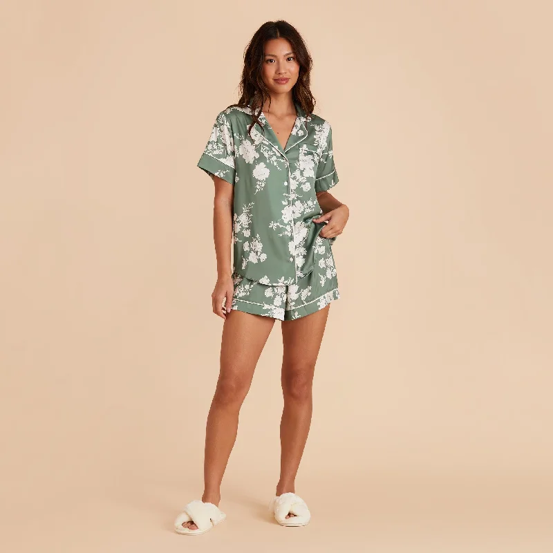 Jonny Satin Floral Pajama Set - Eucalyptus Whimsical Blooms