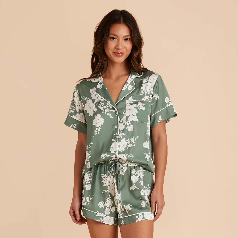 Jonny Satin Floral Pajama Set - Eucalyptus Whimsical Blooms