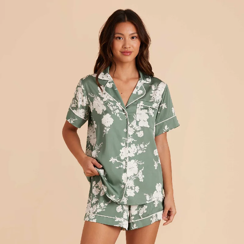 Jonny Satin Floral Pajama Set - Eucalyptus Whimsical Blooms