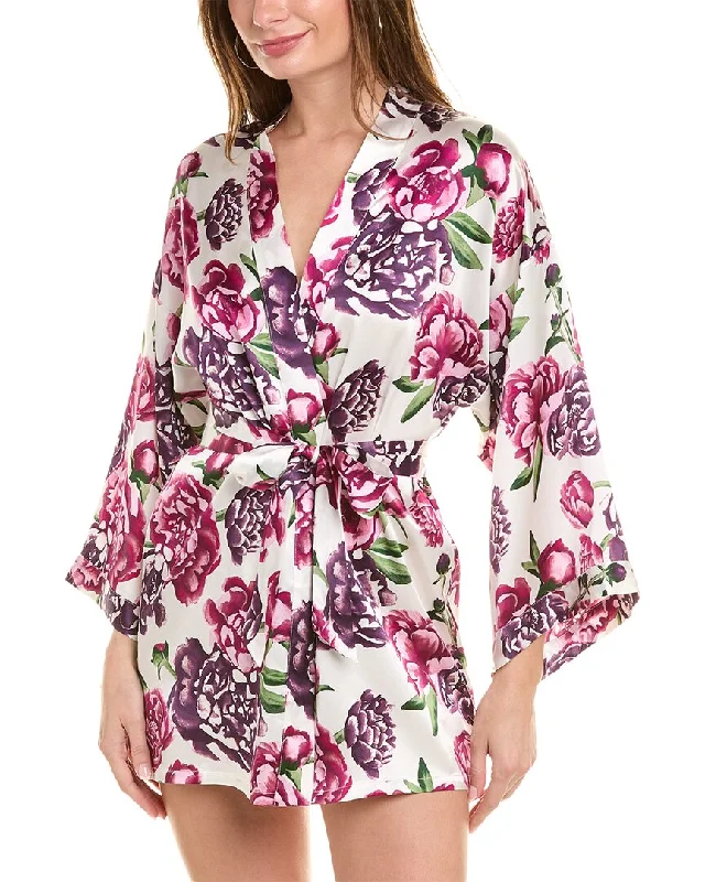 Journelle womens  Celine Printed Classic Silk Robe, XS, Pink