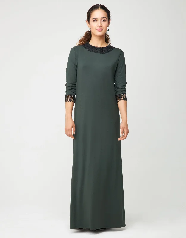 Lace Trimmed Pull On Layered Nursing Nightgown Hunter