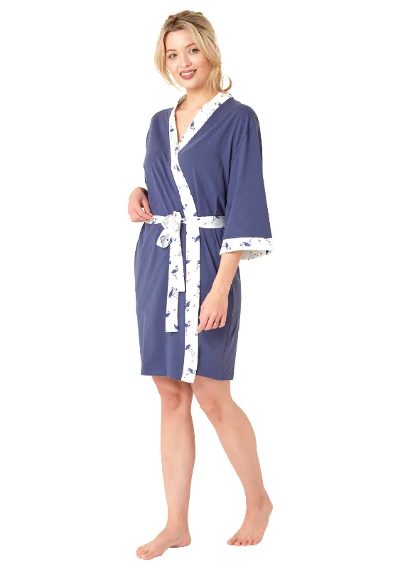 Indigo Sky Flamingo Kimono Robe, Navy