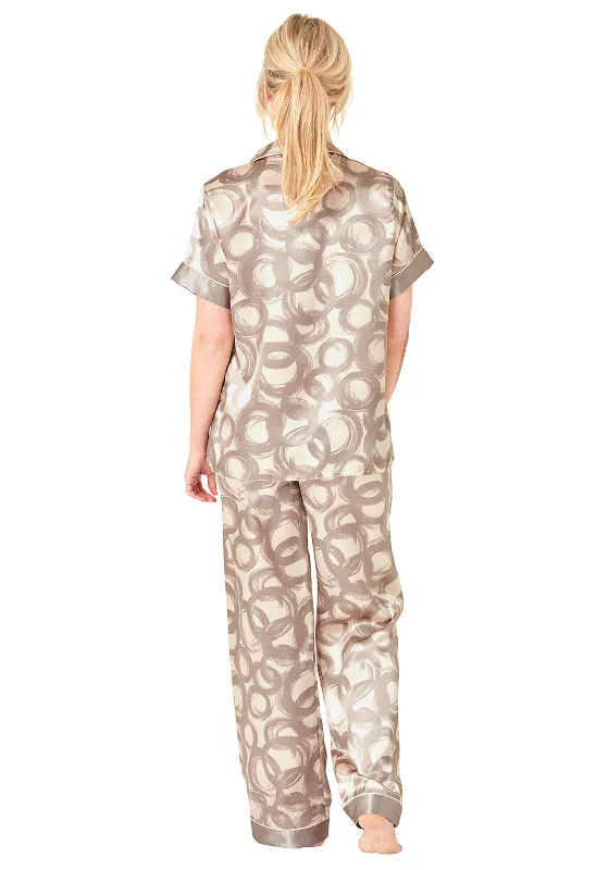 Indigo Sky Ring Print Satin Pyjama Set, Mink