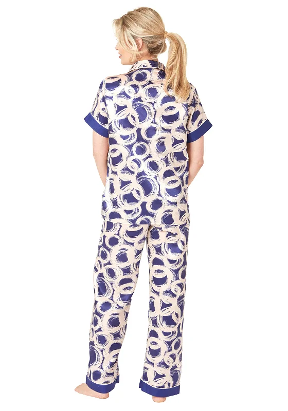 Indigo Sky Ring Print Satin Pyjama Set, Navy