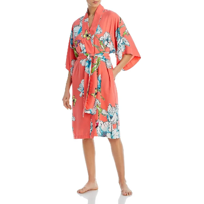 Natori Womens Sateen Floral Print Long Robe