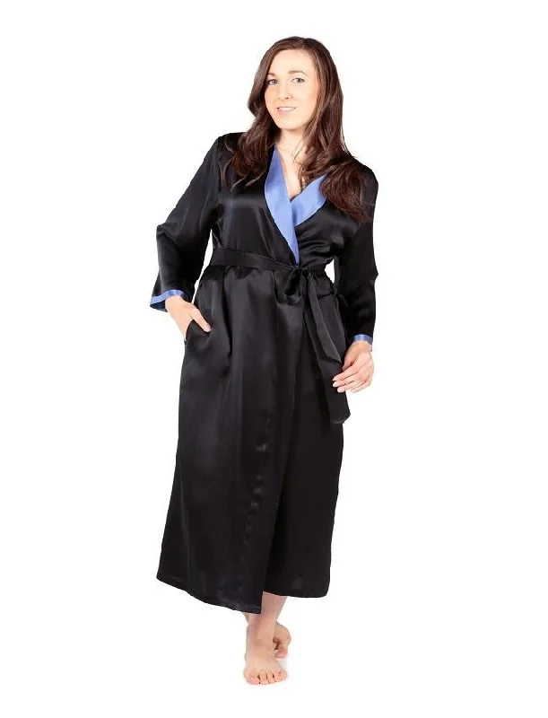 Navy Blue Color Shawl Collar Gown - Shlgwn-Nv