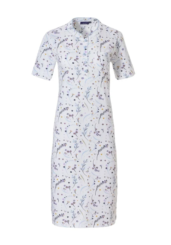 Pastunette Bird Print Short Sleeve Nightdress, White