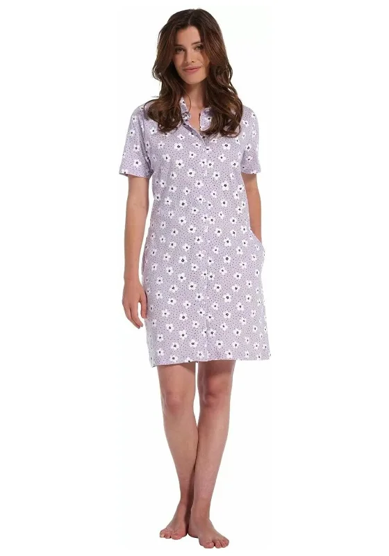 Pastunette Floral Collar Short Sleeve Nightdress, Lilac