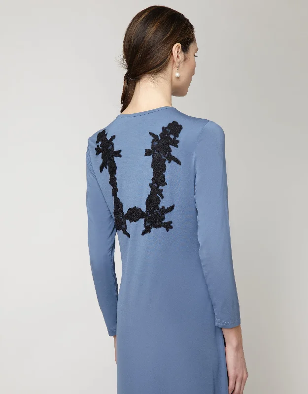 Pull On Nightgown with Contrast Lace Appliqué Blue