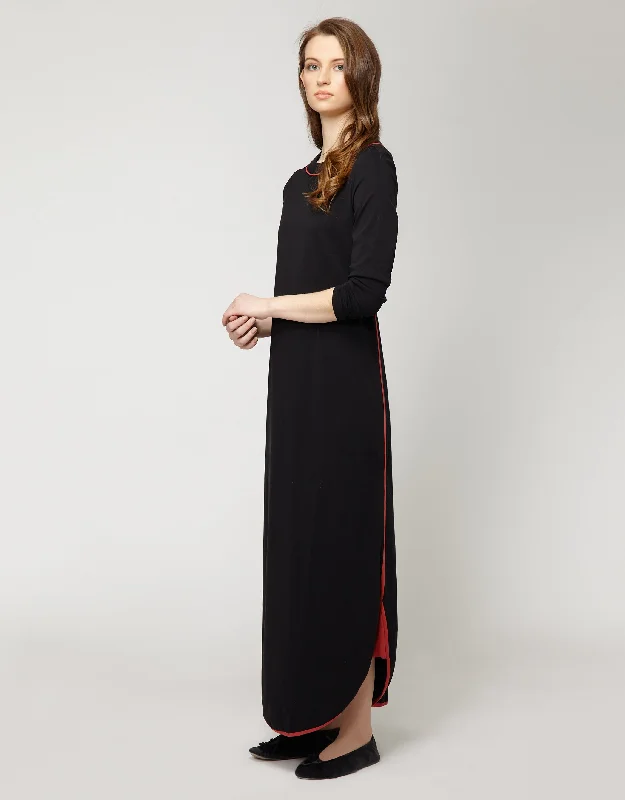 Pull On Shirttail Nightgown with Contrast Trim Black