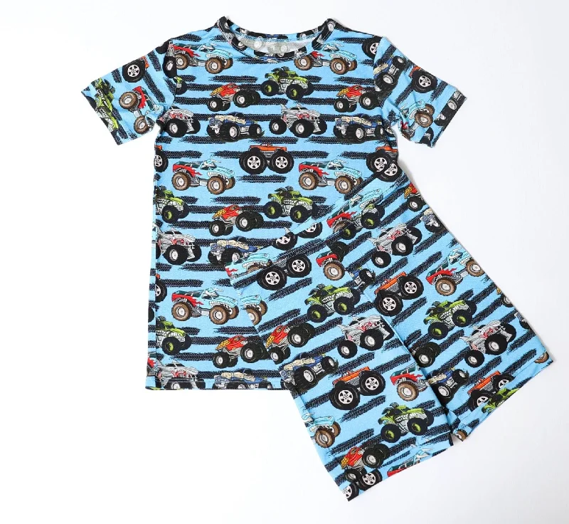 [Pre Order] Fluffy Friends Monster Trucks - Bamboo Short Sleeve Short Lounge Set EST SHIP LATE AUGUST