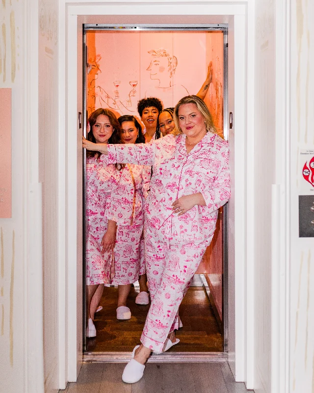 PF x Sean Taylor Girls' Trip Toile - Long PJ Set - Pink Cloud