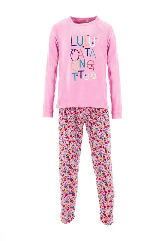 Seventy1 Printed Fleece Pyjama Set, Pink