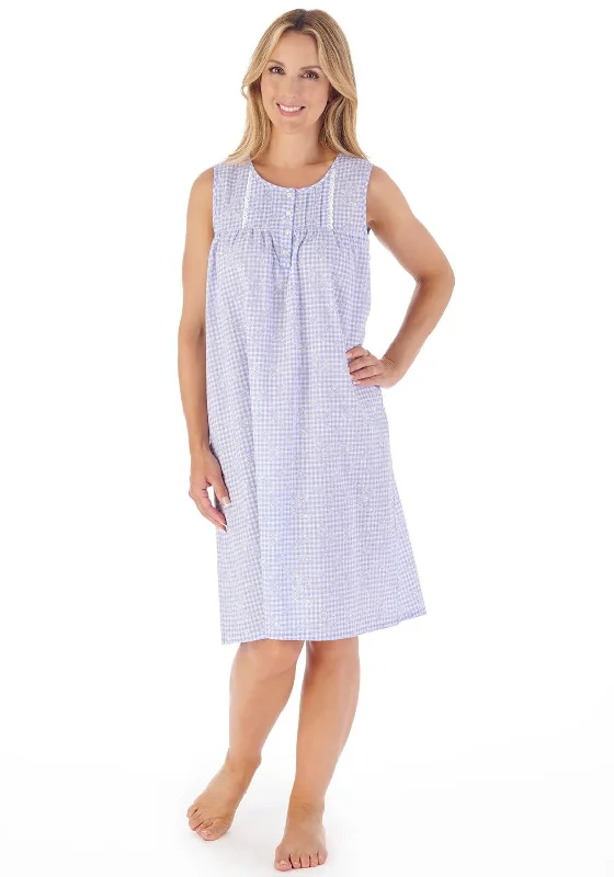 Slenderella Gingham Print Sleeveless Nightdress, Blue