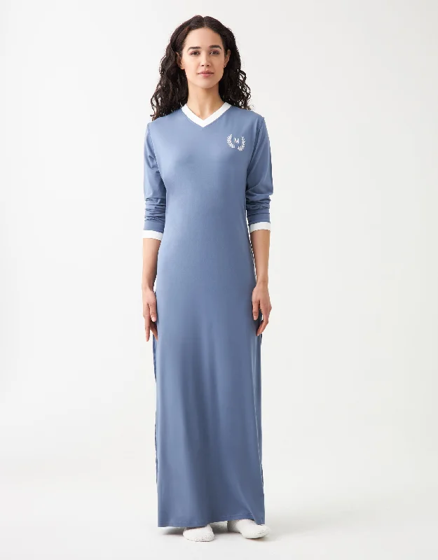 Vneck Nightgown with Embroidered Logo Motif Soft Blue