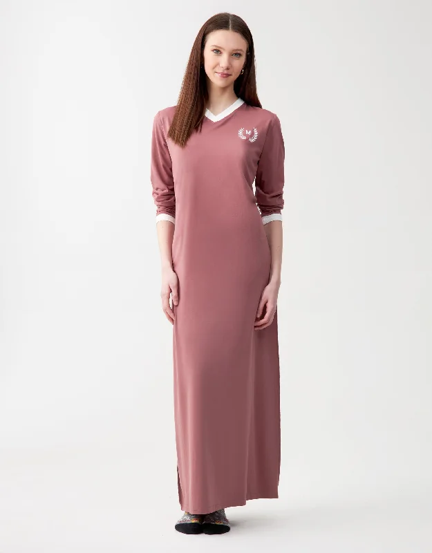 Vneck Nightgown with Embroidered Logo Motif Soft Salmon