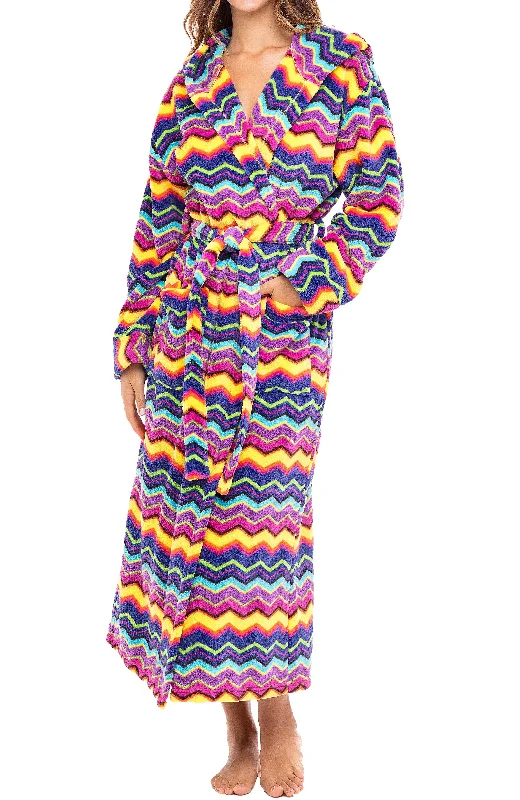 Women's Plush Fleece Hooded Bathrobe, Full Length Long Warm Lounge Robe with Hood