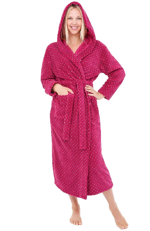 Women's Plush Fleece Hooded Bathrobe, Full Length Long Warm Lounge Robe with Hood