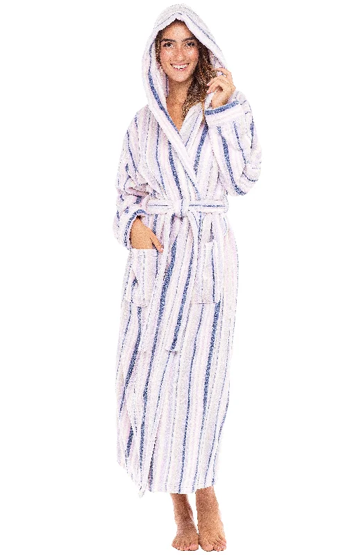 Women's Plush Fleece Hooded Bathrobe, Full Length Long Warm Lounge Robe with Hood