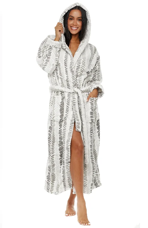 Women's Plush Fleece Hooded Bathrobe, Full Length Long Warm Lounge Robe with Hood