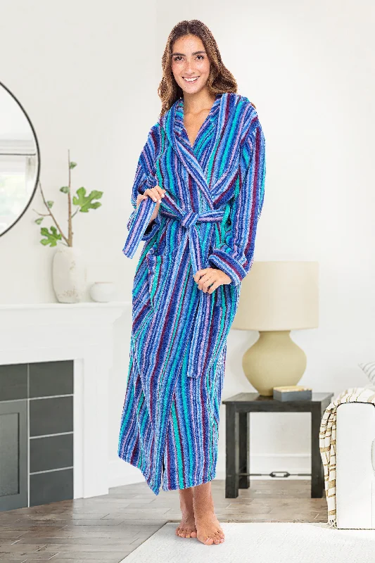 Women's Plush Fleece Hooded Bathrobe, Full Length Long Warm Lounge Robe with Hood