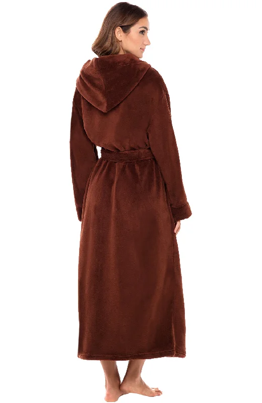 Women's Plush Fleece Hooded Bathrobe, Full Length Long Warm Lounge Robe with Hood