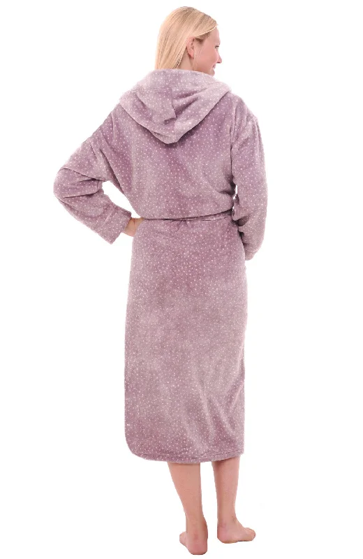 Women's Plush Fleece Hooded Bathrobe, Full Length Long Warm Lounge Robe with Hood