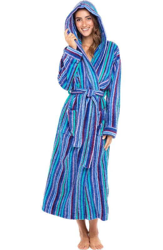 Women's Plush Fleece Hooded Bathrobe, Full Length Long Warm Lounge Robe with Hood