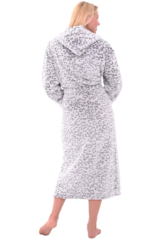 Women's Plush Fleece Hooded Bathrobe, Full Length Long Warm Lounge Robe with Hood