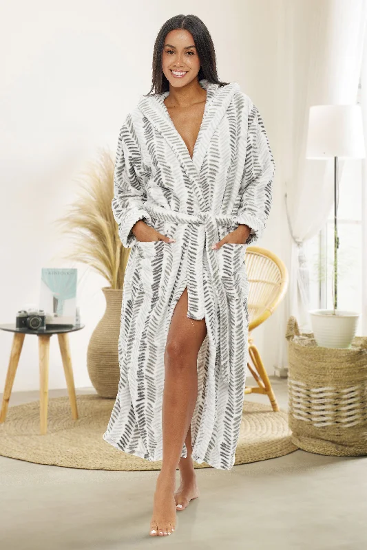 Women's Plush Fleece Hooded Bathrobe, Full Length Long Warm Lounge Robe with Hood