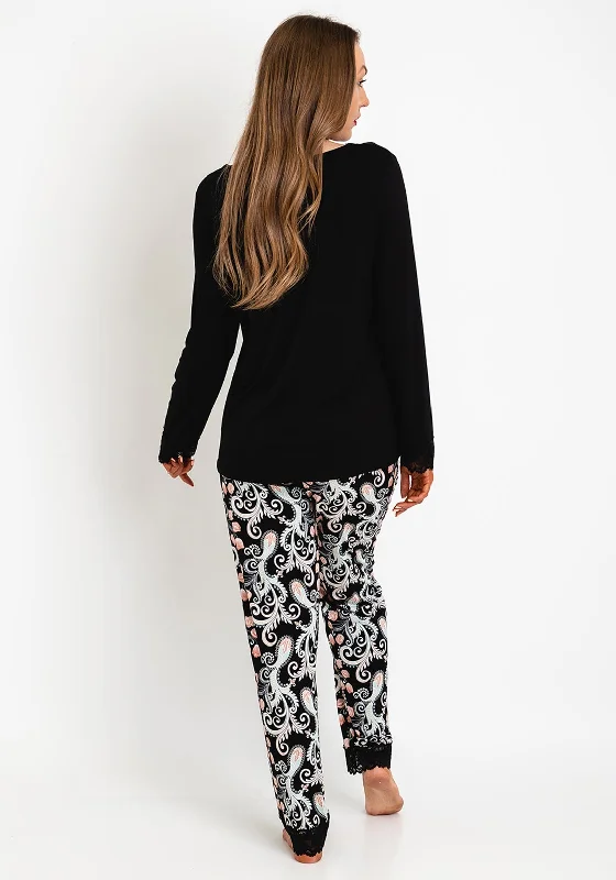 The Serafina Collection Paisley Print Long Sleeve Pyjama Set, Black