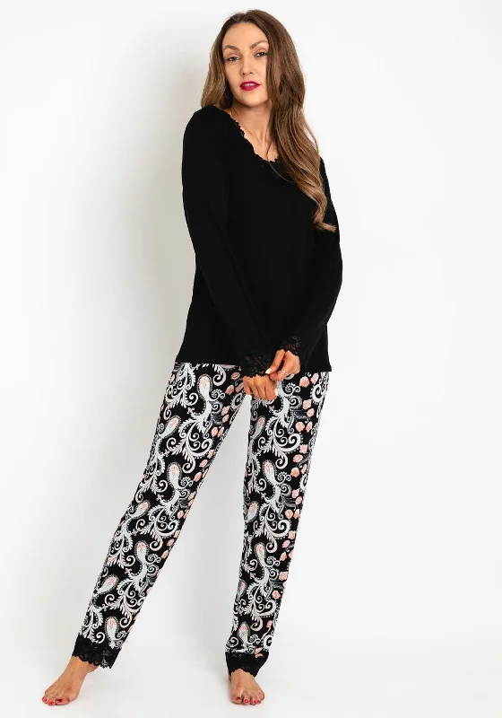 The Serafina Collection Paisley Print Long Sleeve Pyjama Set, Black