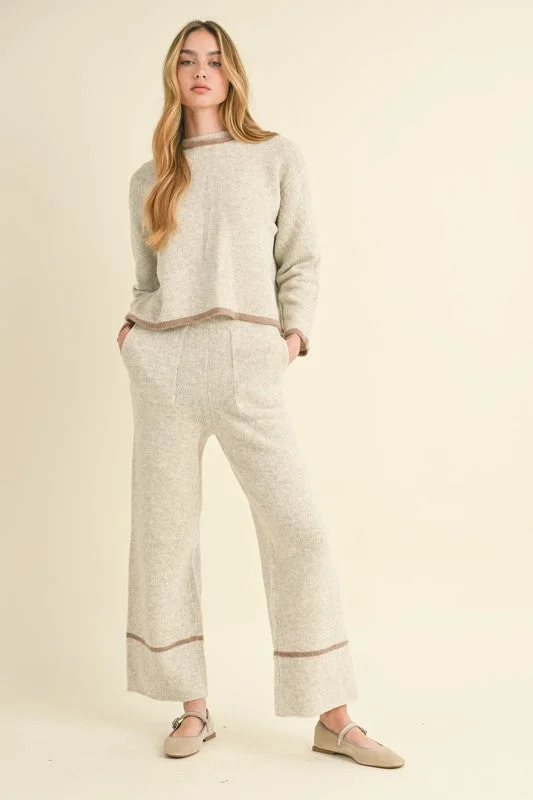 Waitlist 10/16 ♥ Ciara Long Sleeve Open Back Sweater Top And Pants Set Grey