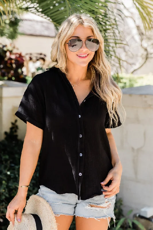 Clear Your Mind Black Button Front Gauze Blouse FINAL SALE