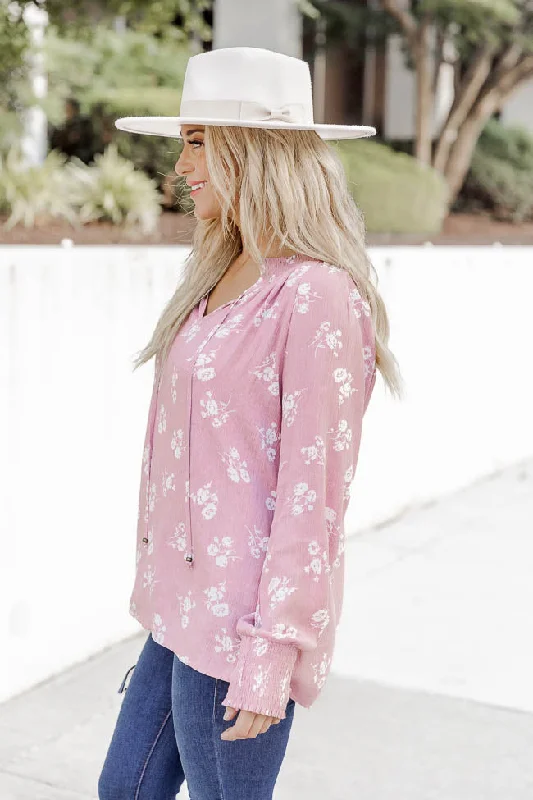 Get A Feeling Pink Floral Notched Neck Blouse FINAL SALE