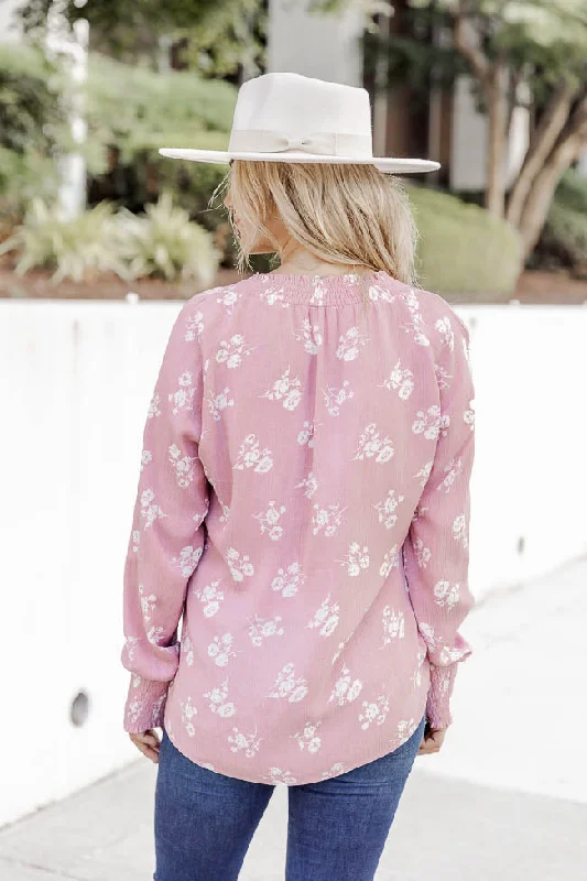 Get A Feeling Pink Floral Notched Neck Blouse FINAL SALE