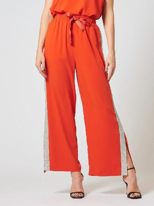 Glitter tape point side-slit wide pants