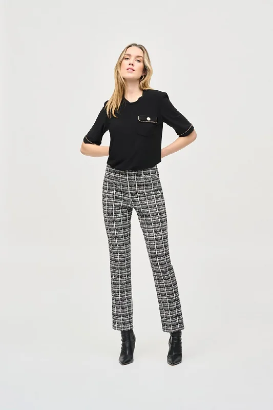 Jacquard Plaid Straight Pull-On Pants