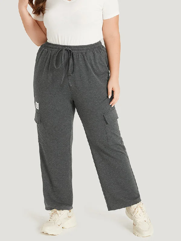 Letter Patched Flap Pocket Bowknot Elastic Waist Sweatpants