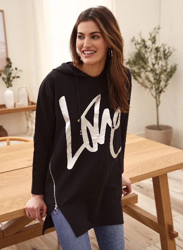 Long Foil Slogan Hoodie