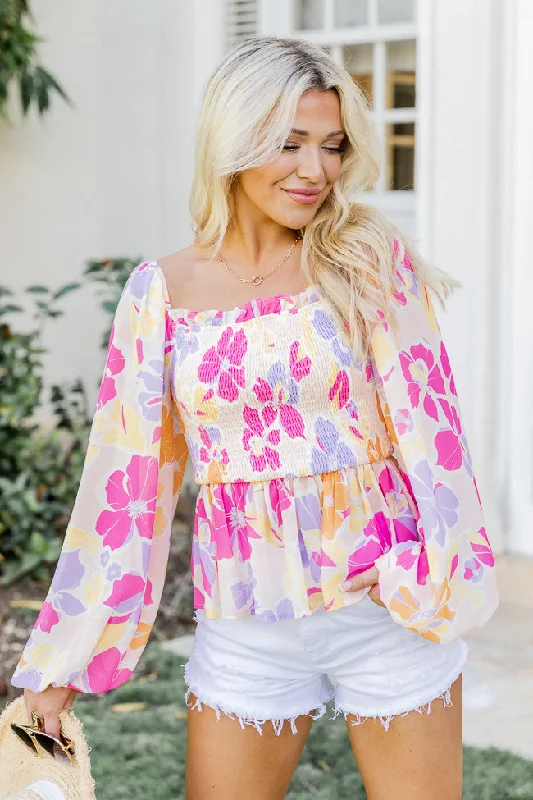 Look What You Started Multi Smocked Bust Floral Printed Blouse