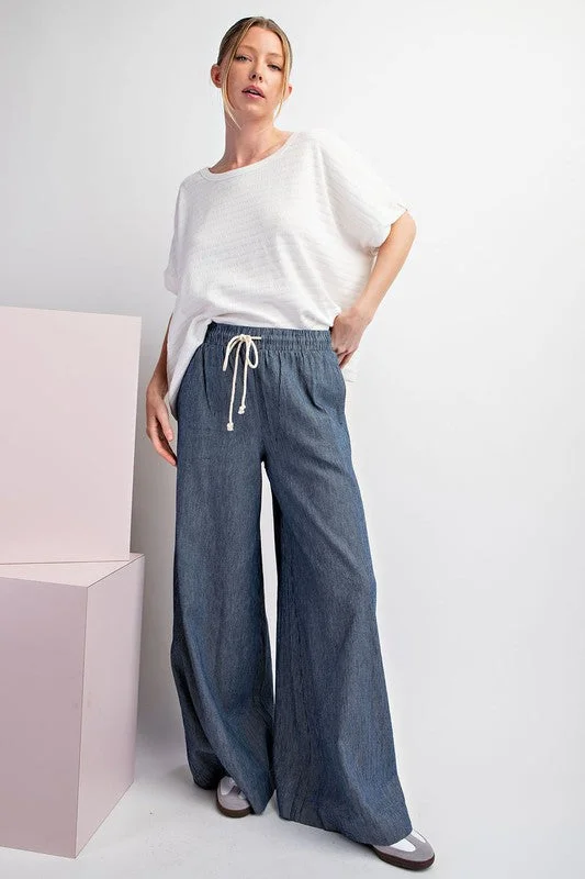 Marissa Drawstring Pinstripe Wide Leg Pants Navy