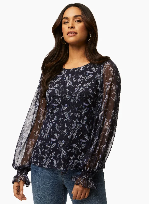 Paisley Motif Puff Sleeve Blouse