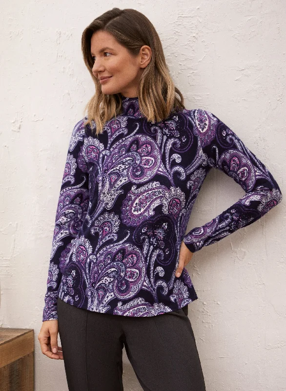 Paisley Print Mock Neck Top