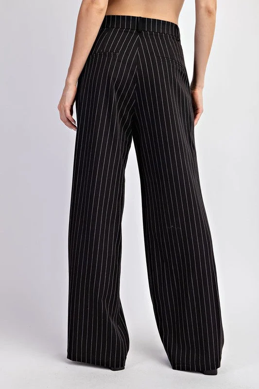 Pinstripe Straight Leg Pants - Black