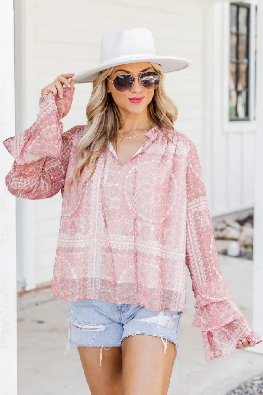 Remind Me Pink Tiered Sleeve Printed Blouse FINAL SALE