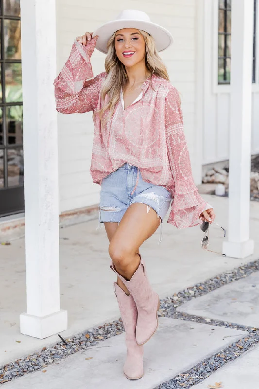 Remind Me Pink Tiered Sleeve Printed Blouse FINAL SALE